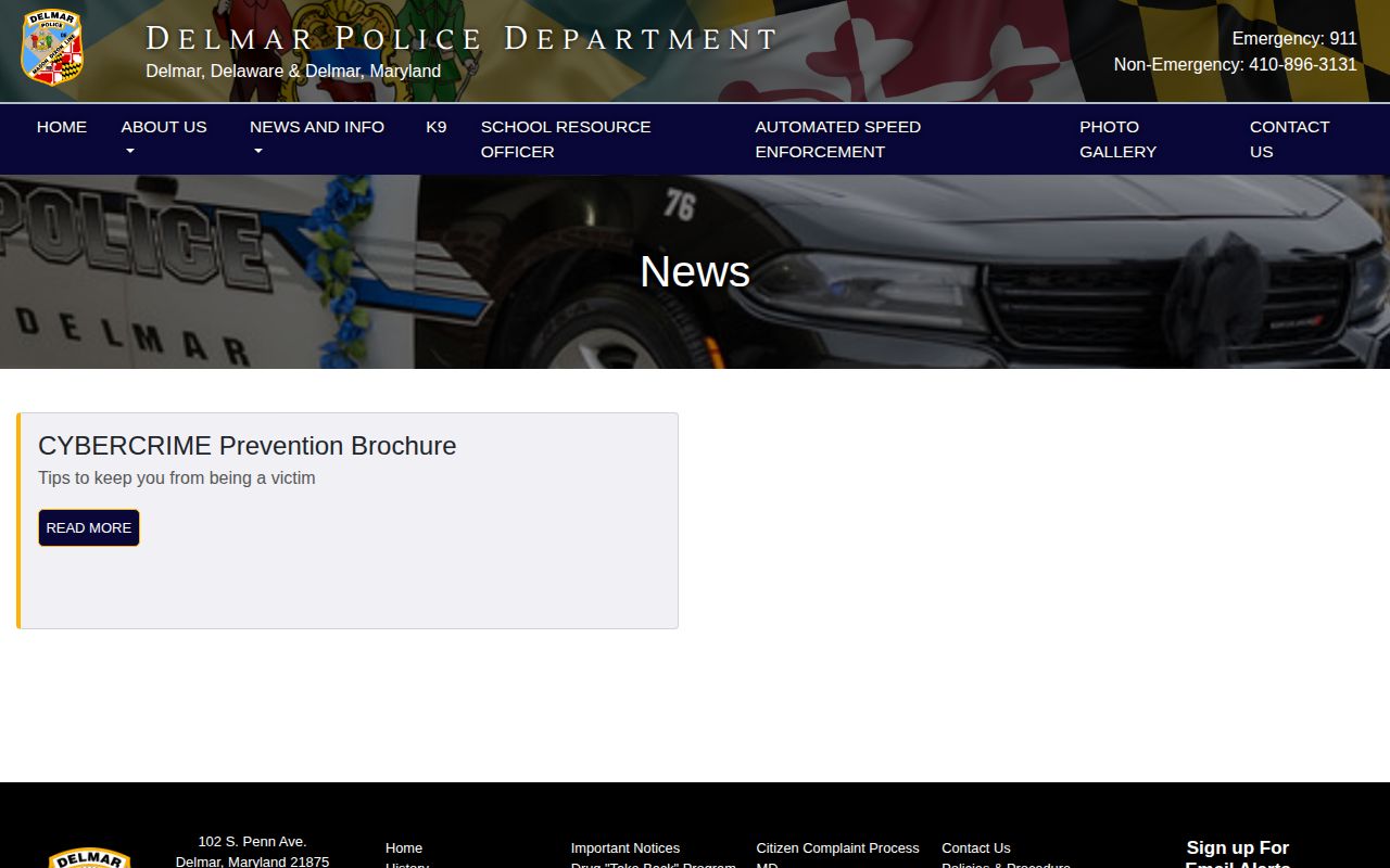 Delmar Police news and arrest notice page